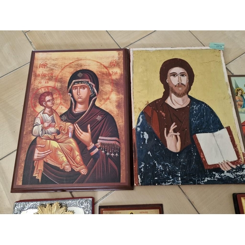 15 - Collection of Icons, Incl. Decorative White Metal and One with Lamp / Light