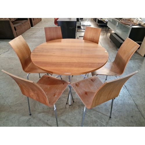 326 - Cherry Wood Colour Round Drop Leaf Dining Table with Grey Metal Pedestal Legs (Approx. Ø: 108cm) , T... 