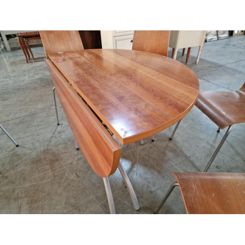 326 - Cherry Wood Colour Round Drop Leaf Dining Table with Grey Metal Pedestal Legs (Approx. Ø: 108cm) , T... 