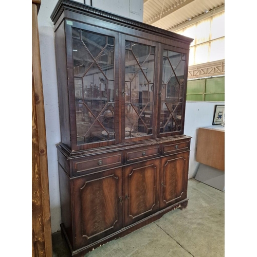 327 - Vintage Dark Wood Display Cabinet with 3-Multi-Pane Glazed Doors and Internal Wood Shelves, Over 3-D... 