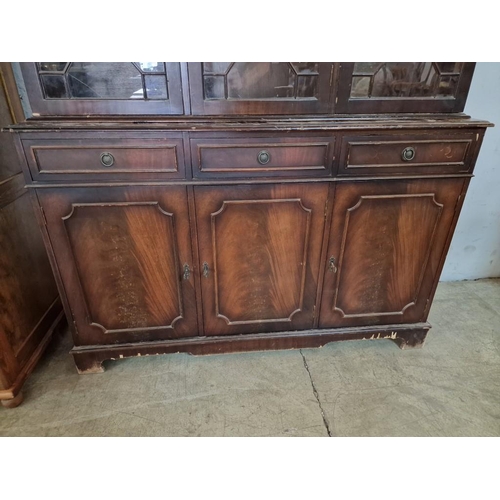 327 - Vintage Dark Wood Display Cabinet with 3-Multi-Pane Glazed Doors and Internal Wood Shelves, Over 3-D... 