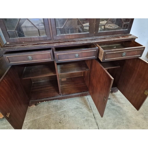 327 - Vintage Dark Wood Display Cabinet with 3-Multi-Pane Glazed Doors and Internal Wood Shelves, Over 3-D... 