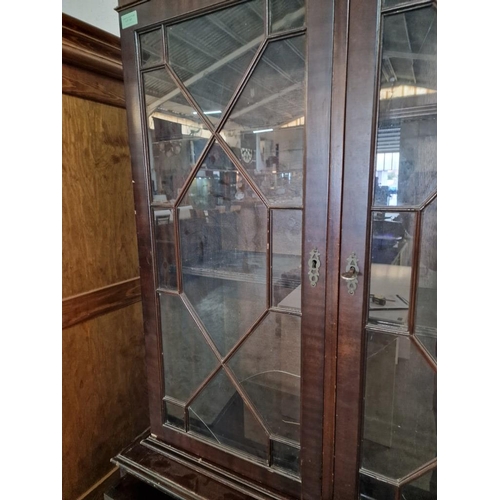 327 - Vintage Dark Wood Display Cabinet with 3-Multi-Pane Glazed Doors and Internal Wood Shelves, Over 3-D... 