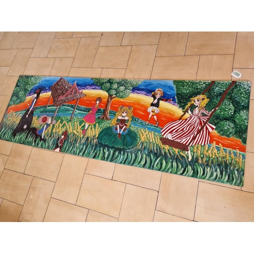 335 - Large Colourful Painting on Board of Japanese Comic Characters, (Approx. 182 x 60cm)