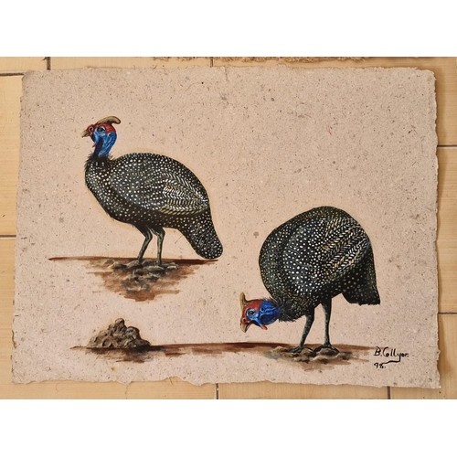 338 - 3 x Paintings on Canvas of Blue Helmeted Guineafowl Birds, (Approx. 50 x 38cm), Unframed, (3)