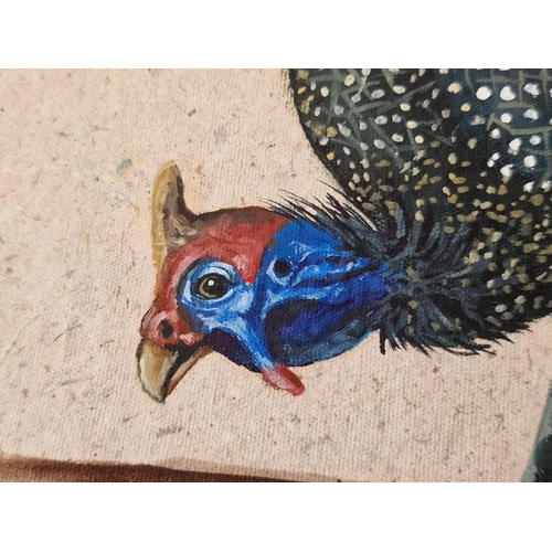 338 - 3 x Paintings on Canvas of Blue Helmeted Guineafowl Birds, (Approx. 50 x 38cm), Unframed, (3)