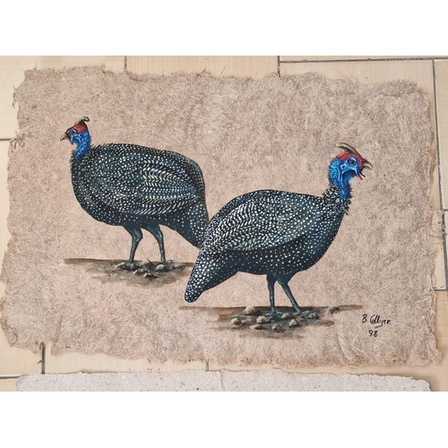 338 - 3 x Paintings on Canvas of Blue Helmeted Guineafowl Birds, (Approx. 50 x 38cm), Unframed, (3)