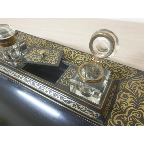 128 - An Antique French Boulle Cut Brass Inlaid Inkstand / Desk Tidy (Approx 38cm x 23cm) (VAR 1508)