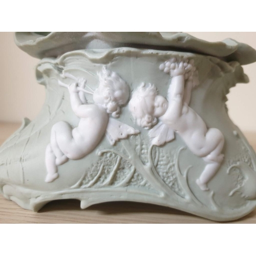 171 - A Pair of Rare Pale Green Rococo Baluster Bowls and Covers, Applied with White Cherubs (1 x Lid with... 