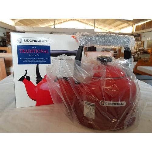 1 - Le Creuset Enamelled Stainless Steel Traditional Whistle Stone Top Kettle , Red Colour, 2.1L (Boxed)