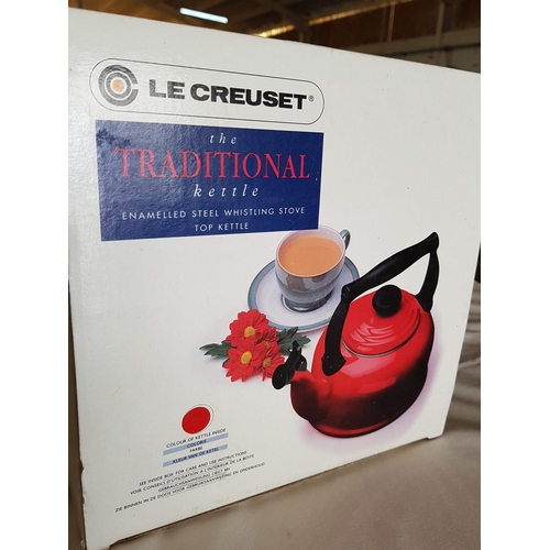 1 - Le Creuset Enamelled Stainless Steel Traditional Whistle Stone Top Kettle , Red Colour, 2.1L (Boxed)