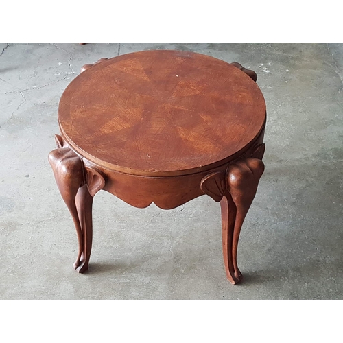 174 - African Handcrafted Art Round Coffee Table with Lazy Susan Top and Legs Decorated with Elephants Hea... 