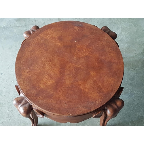 174 - African Handcrafted Art Round Coffee Table with Lazy Susan Top and Legs Decorated with Elephants Hea... 