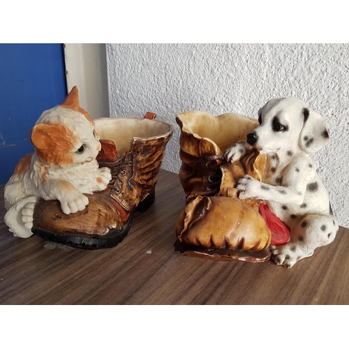 175 - Fancy Dog and Cat Plant Pots (Approx 28 x 22.5cm each)