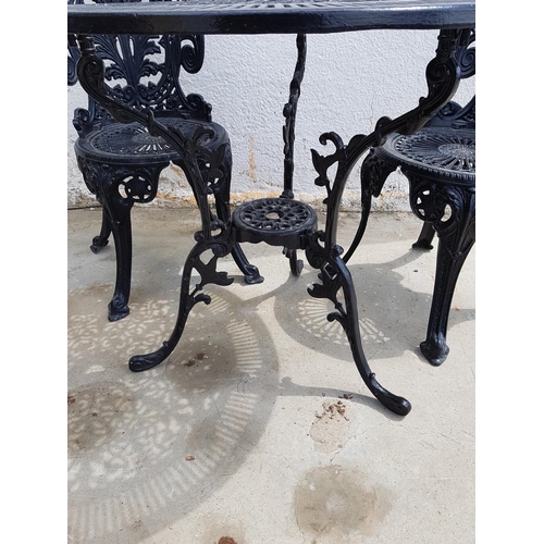 4 - Vintage Style Black Filigree Lace Pattern Metal Garden / Patio Set Table (Ø: 80cm x H:69cm) and 4 x ... 