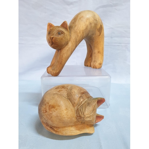 455 - Wooden Figurines of  Cats in Fancy Poses