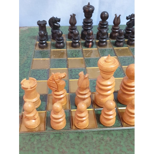 826 - Antique / Vintage Carved Hard Wood Chess Set with Storage Box / Chess Board