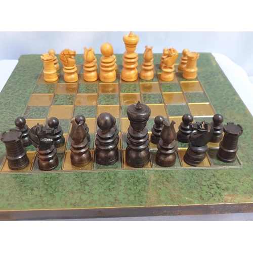 826 - Antique / Vintage Carved Hard Wood Chess Set with Storage Box / Chess Board