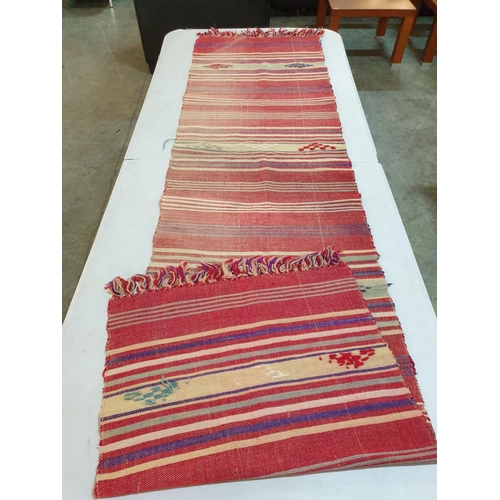 835 - 2 x Hand Made Antique / Vintage Cypriot Woolen / Woven Runners (2cm x 52cm & 190cm x 52cm)