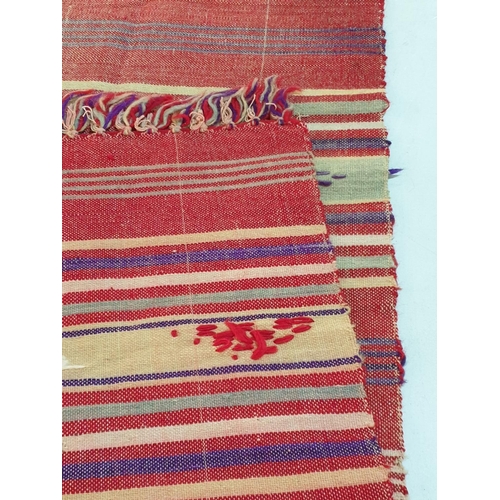 835 - 2 x Hand Made Antique / Vintage Cypriot Woolen / Woven Runners (2cm x 52cm & 190cm x 52cm)