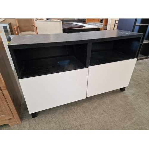 529 - Wenge Colour Wood Effect Modern TV Unit with White Cupboard Doors, (Approx. 120 x 40 x 74cm)