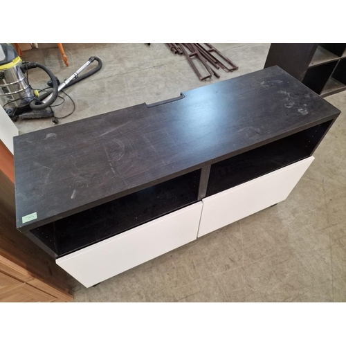 529 - Wenge Colour Wood Effect Modern TV Unit with White Cupboard Doors, (Approx. 120 x 40 x 74cm)