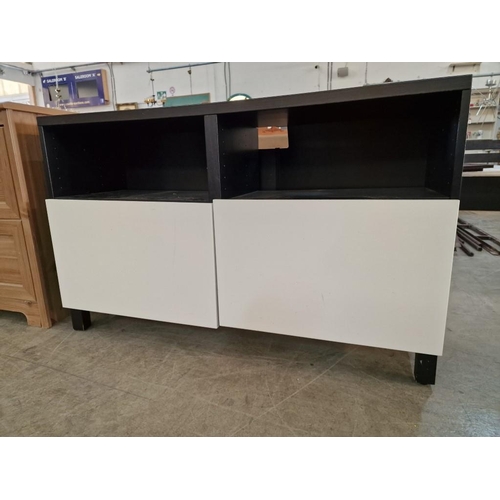 529 - Wenge Colour Wood Effect Modern TV Unit with White Cupboard Doors, (Approx. 120 x 40 x 74cm)