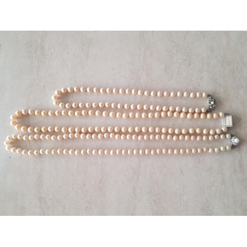 154 - 3 x Vintage Pearls Necklaces with Decorative Clasps (L:45cm, L:60cm, L:62cm)