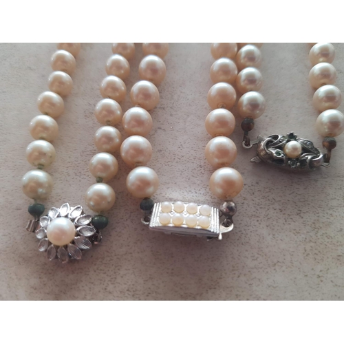 154 - 3 x Vintage Pearls Necklaces with Decorative Clasps (L:45cm, L:60cm, L:62cm)