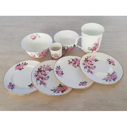 77 - Pink Rose Collection of Assorted Porcelain Crockery in Pink Rose Pattern and Different Brand; 3 x Qu... 