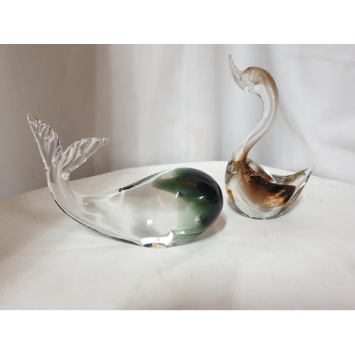 468 - Hand Made Venetian Murano Glass Duck (H:15cm) Together with Murano Glass Whale (L:16cm x H:5cm)