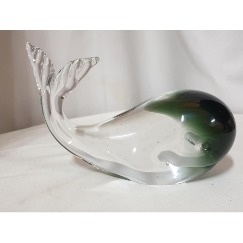 468 - Hand Made Venetian Murano Glass Duck (H:15cm) Together with Murano Glass Whale (L:16cm x H:5cm)