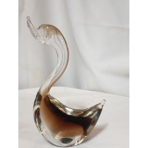 468 - Hand Made Venetian Murano Glass Duck (H:15cm) Together with Murano Glass Whale (L:16cm x H:5cm)