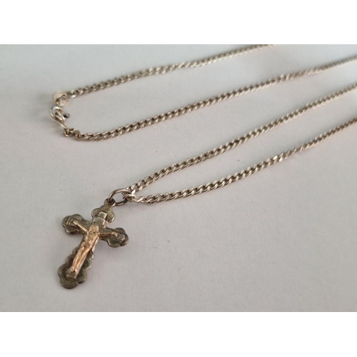 135 - Silver (925) Crucifix / Cross Pendant on Chain Necklace, (Approx. L: 68cm, H: 30mm, Weight: 9.9g)