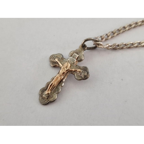 135 - Silver (925) Crucifix / Cross Pendant on Chain Necklace, (Approx. L: 68cm, H: 30mm, Weight: 9.9g)