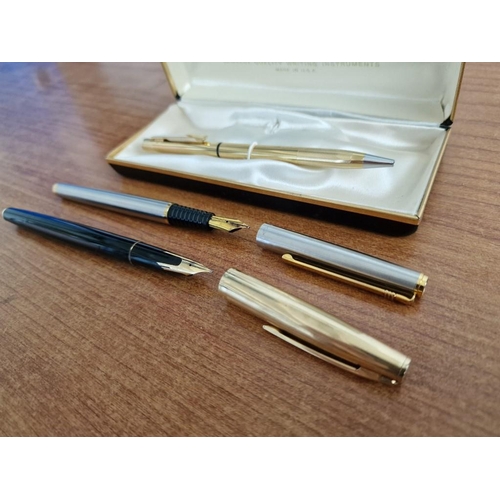 156 - Collection of 3 x Pens; Geha Fountain Pen with 14ct Gold Nib and Rolled Gold Case (Made in Germany),... 