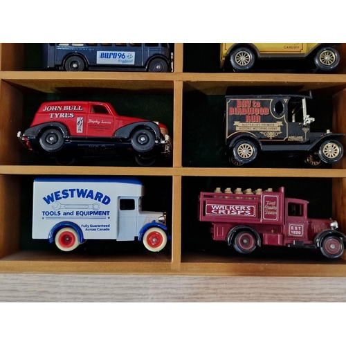 18 - Wall Hanging Glazed Display Cabinet of 15 - Lledo Die Cast Commercial Vehicles