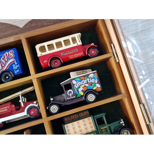 18 - Wall Hanging Glazed Display Cabinet of 15 - Lledo Die Cast Commercial Vehicles