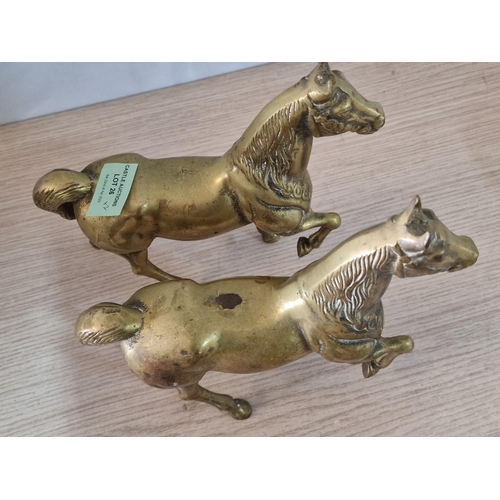 26 - Pair of Very Heavy Brass Horses (H:20cm x 20cm Overall)