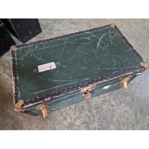 31 - Vintage Green Steamer Trunk with Original Leather Handles, Clasp (79 x 44 x 35cm)