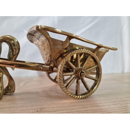 41 - Large Very Heavy Brass Horse and Wagon (L:46cm x H:18cm)