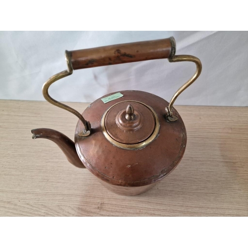 43 - Antique Large Copper & Brass Kettle with Acorn to Lid