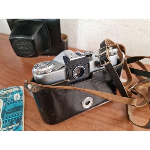 457 - 2 x Vintage Cameras with Instructions; Kodak Brownie 44A and Zenit-E 35mm Reflex Camera with Leather... 