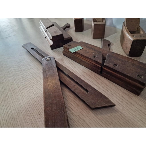 51 - 3 x Small Vintage Coffin Planes, 2 x Moulding Planes & Carpenters Sliding Mitre Measure