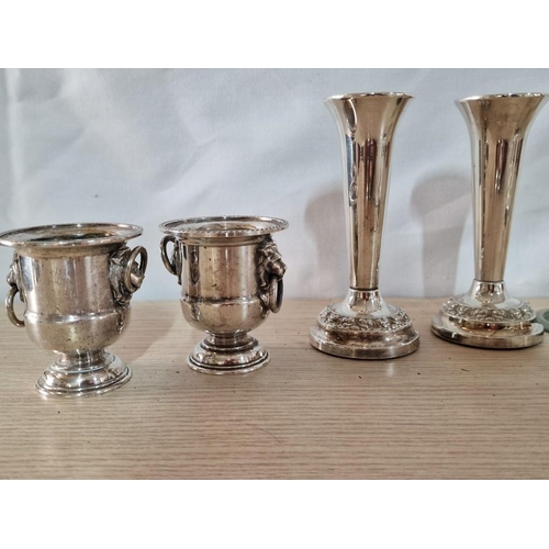 53 - Plated Candelabra 5 - Branch (H:17cm x 26cm), Viners Plated Mini Urns, Salt & Pepper & 2 x Bud Vases... 