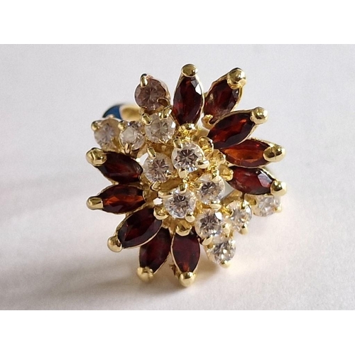 537 - 18ct Gold Ring with Decorative Arrangement of Red and Clear Stones, (Approx. 7.7g, Size K)