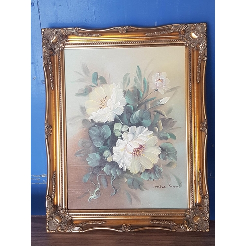 125 - Vintage Style Floral Painting Oil on Canvas in Gilded Frame by Louisa Royal (38.5cm x 48.5cm)