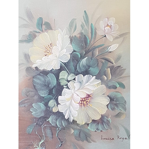 125 - Vintage Style Floral Painting Oil on Canvas in Gilded Frame by Louisa Royal (38.5cm x 48.5cm)