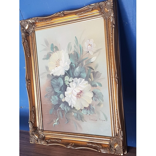 125 - Vintage Style Floral Painting Oil on Canvas in Gilded Frame by Louisa Royal (38.5cm x 48.5cm)