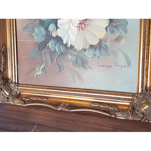 125 - Vintage Style Floral Painting Oil on Canvas in Gilded Frame by Louisa Royal (38.5cm x 48.5cm)